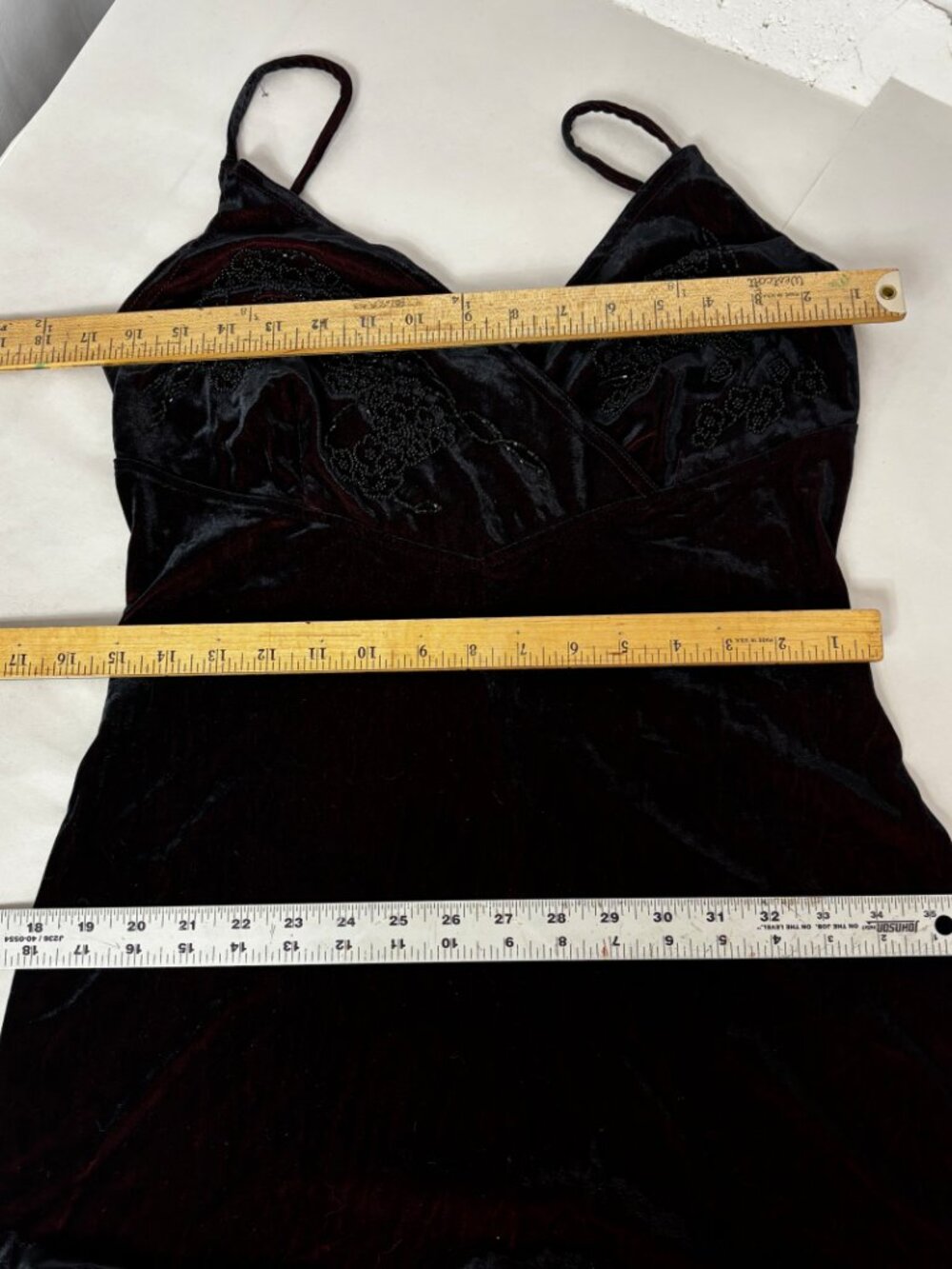 * Vtg Scene Y2K Burgundy Panne Velvet Body Skimming Maxi dress Sz 13 - Picture 14 of 16